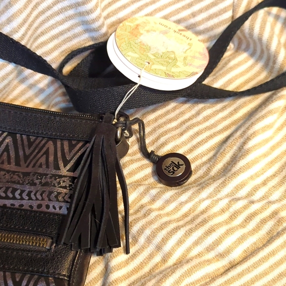 COPY - NWT: THE SAK "PAX SWING BAG" black🖤leather Xbody 😎COOL metallic details - Picture 3 of 8